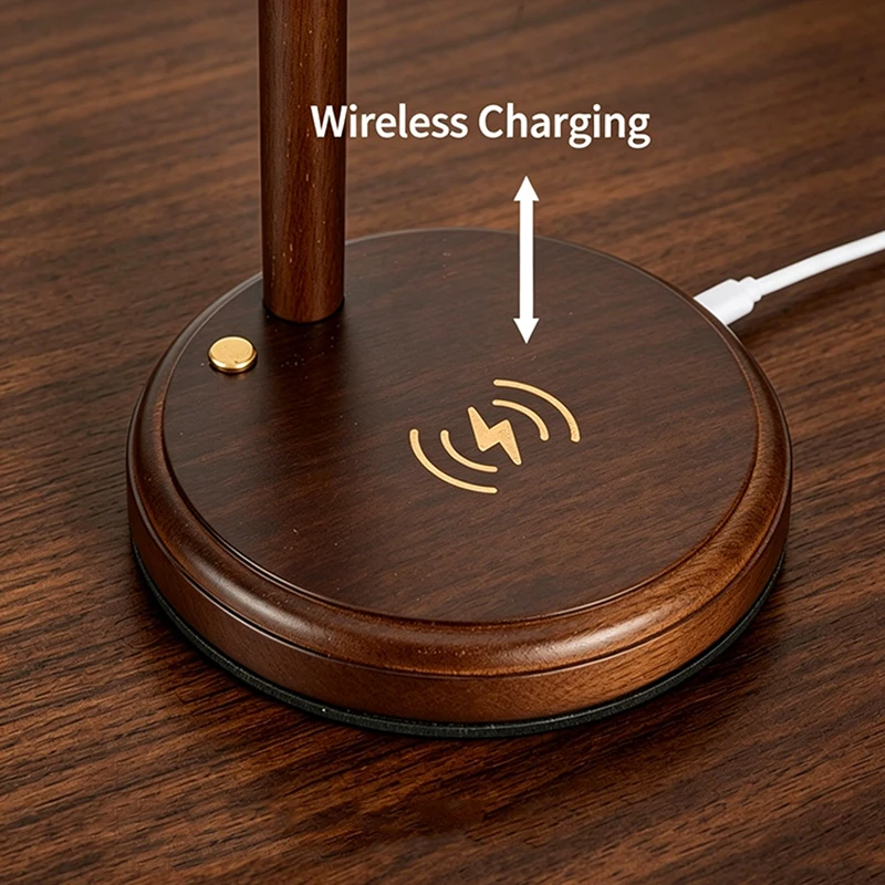 세라믹 데스크 램프, 15W Qi 무선 휴대폰 충전기, USB-C 전원, 3색 조명, 침실용 나무 테이블 램프