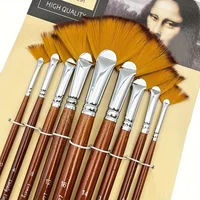9pcs Professional Fan Paint Brush Set - Long Wood Handle High-Quality Nylon Hair for Watercolor, Acrylic, Oil & More 1