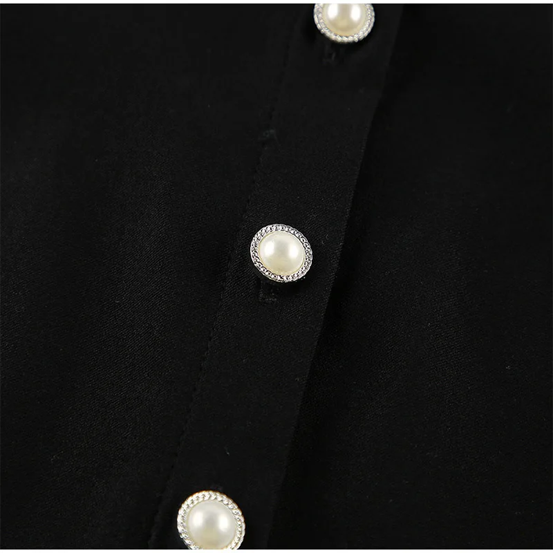 Damen Drapiertes Hemdkleid mit Patchwork-Spitzensaum, Knopfleiste vorne, Langarm, Reverskragen, Kleider 2026, Lässig für den Alltag und Pendeln, Vestidos – Detail 3