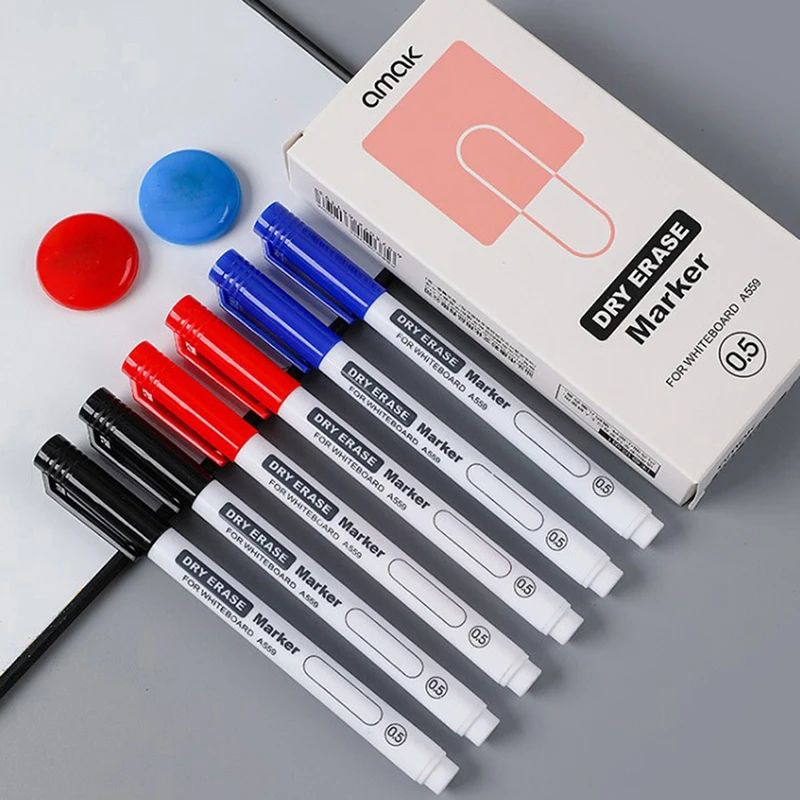 Erasable Whiteboard Pen Extremely Thin 0.5MM Dry Erasing Pen Office Examination Waterproof Marker Pen Canetão Para Quadro Branco 3 pcs whiteboard pen water based erasable marker display board pen whiteboard writing pen deli office stationery