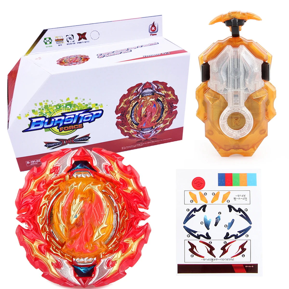 Prominence Phoenix B-191 02 Booster Starter עם B-184 LR Launcher Set Spinning Top Gyro Toy Metal Battle Game Burst Bey