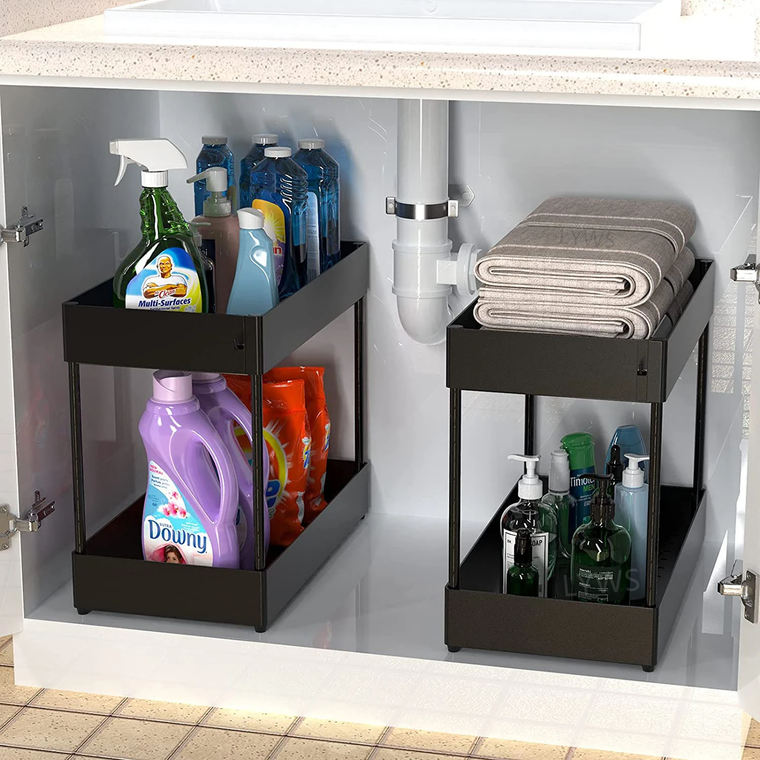 Under Sink Storage Organizer 2 Tier Drawer Multipurpose Rack Cabinet Under Sink Storage Rack Bathroom Kitchen Organizer 4