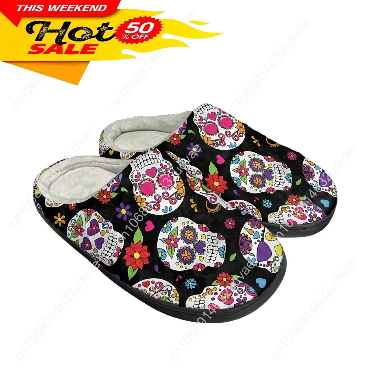 Sugar Skull With Floral Pattern Couple Winter Thick Gothic Style Home Indoor Outdoor Keep Warm Shoes For Female Girl