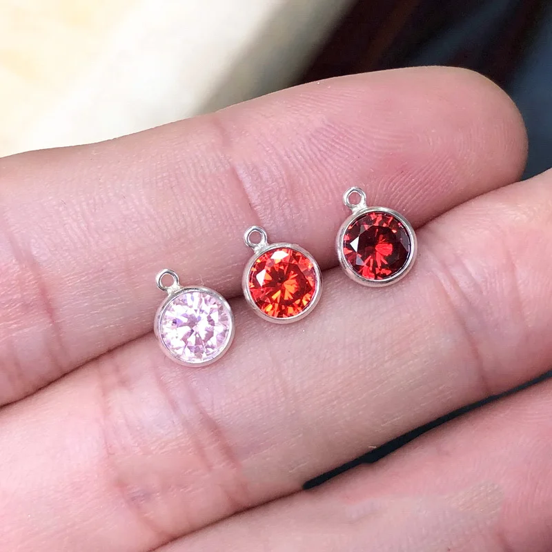 925 Sterling Silver Birthstone Bezel Drop Charm 6MM Pendant Zircon Charm For Necklace Earring DIY Jewelry Findings Accessories