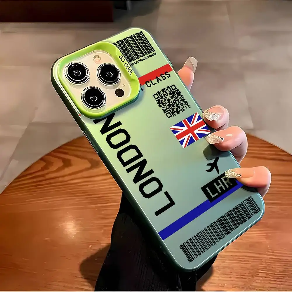 Großbritannien Flugzeug Reise Ticket Handyhülle für iPhone 16 15 14 13 12 11 Plus Pro Max mehrfarbige Aurora Laser stoßfeste Funda Cover – Detail 12