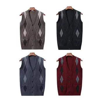 Maglia da uomo in misto maglione senza maniche giacca lavorata a maglia con bottoni 2025 cardigan con scollo a V da uomo nuovo giacca tinta unita top caldo invernale 1