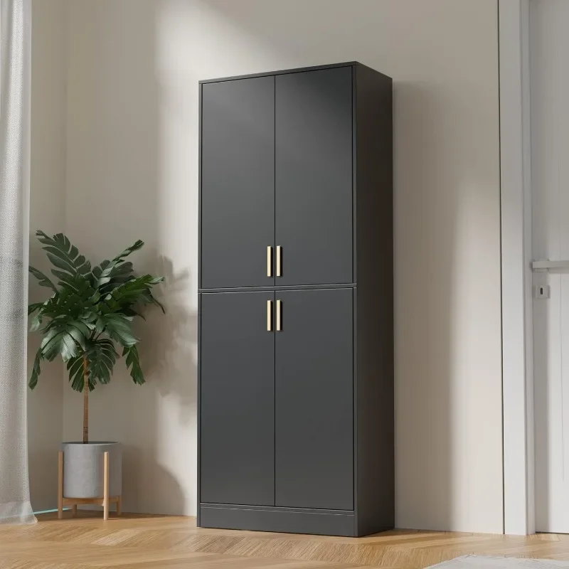 

71" Kitchen Pantry Storage Cabinet, Tall Freestanding Pantry Cabinet with Doors and Adjustable Shelves, Black / White
