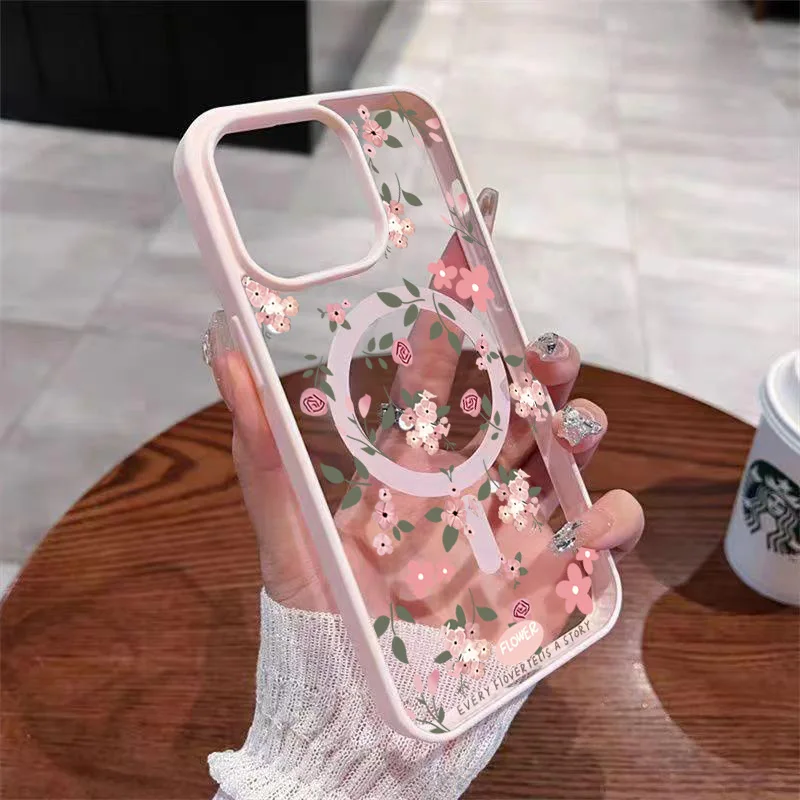 Floral Ultra-Clear Magnetic Circular Phone Case Cover