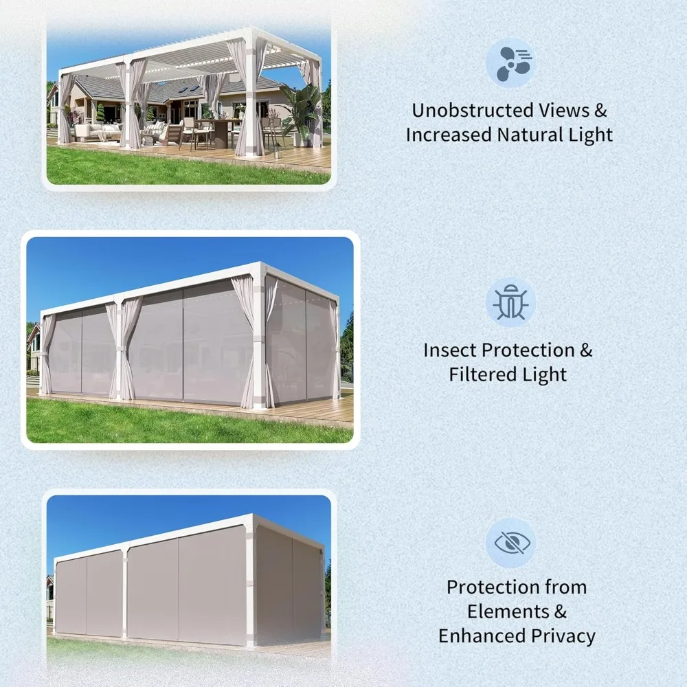Louvered Pergola 10x20, Aluminum Pergola with Adjustable Waterproof Roof, Outdoor Pergola with Curtains and Netting Gazebos 5