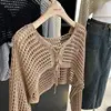 Hollow Out Short Style with Camisole Knitted Sweater for Women's Summer New Loose Long Sleeved Cover Up Sun Protection Top 6