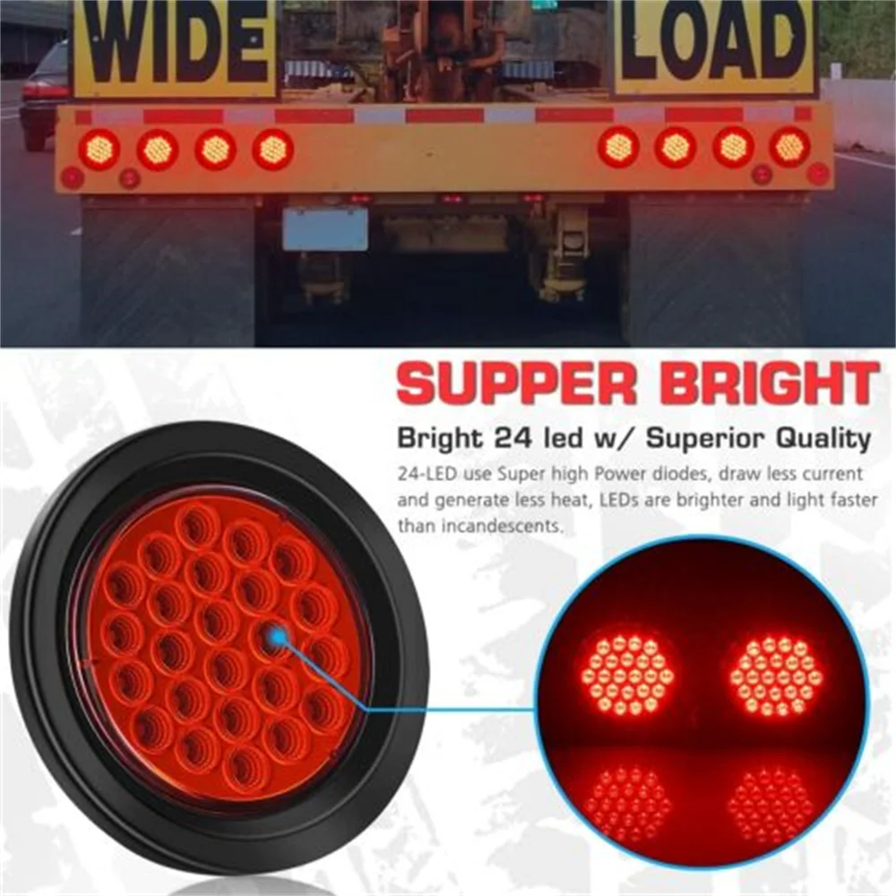 

4PCs 24V Rear Tail Brake Stop Marker Light Indicator Car Truck Trailer 24 LEDS Round Reflector Warning Lights Waterproof