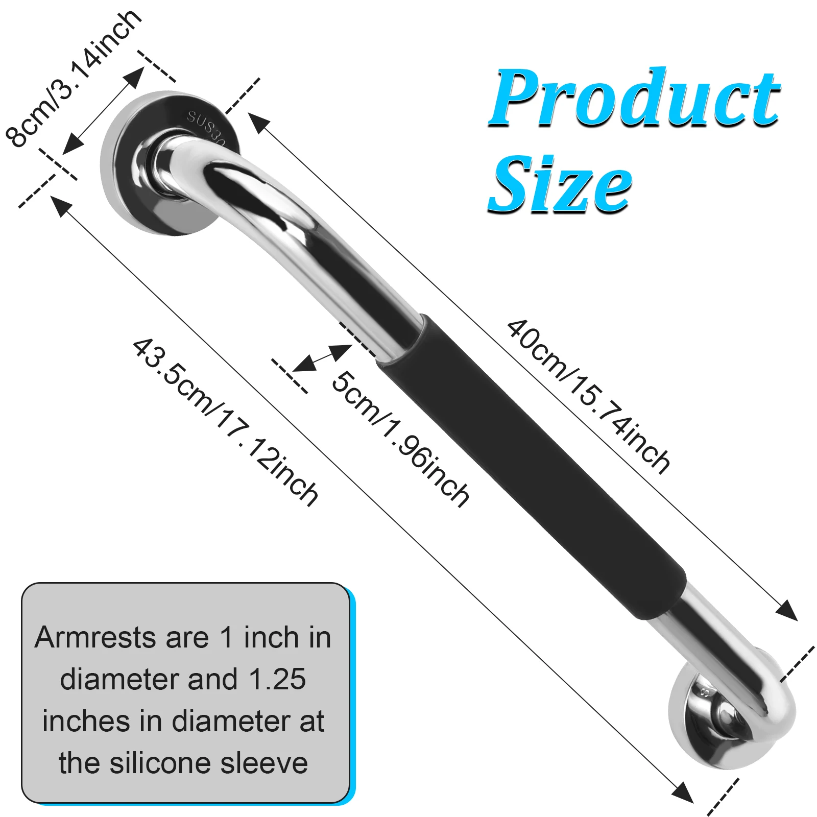 Description Picture 5 of itemShower Handle Non-slip Support Toilet Bathroom Safety Grab rod Handle 12inch/16inch Wall Mount Bathtub Handle Handrail Stainless