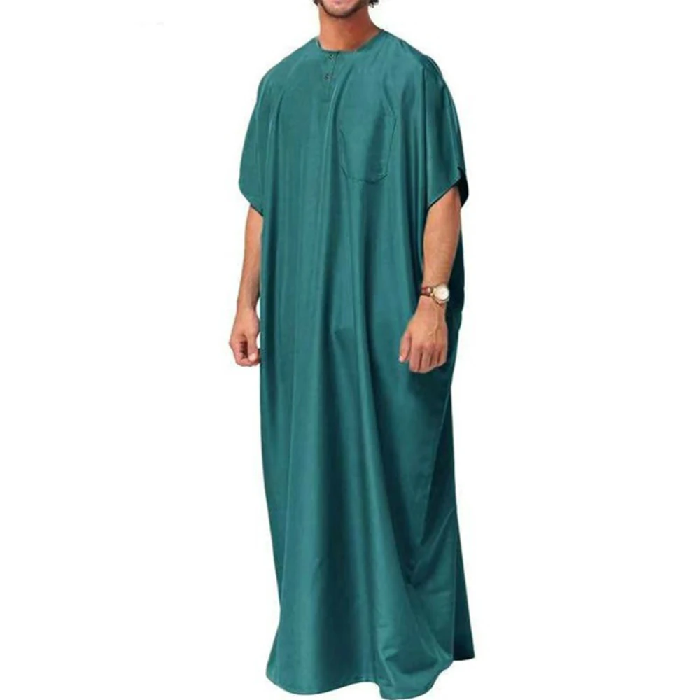 New Summer Muslim Middle East Arab Dubai Dress Malaysia Solid Color Short Sleeve Long Dress Muslim Robe Men's Casual Clothing dubai abaya turkey muslim ladies belt long skirt middle east ethnic style long sleeve dress 2021 spring and autumn new leisure