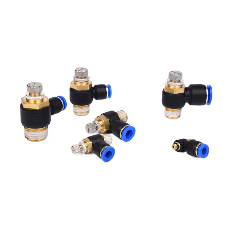 속도 제어 공압 피팅 스로틀 밸브 컨트롤러, 공기 1/8, 1/4 인치, 3/8 인치, 1/2 인치, 4mm, 6mm, 8mm, 10mm, 12mm 호스 튜브, 빠른 연결