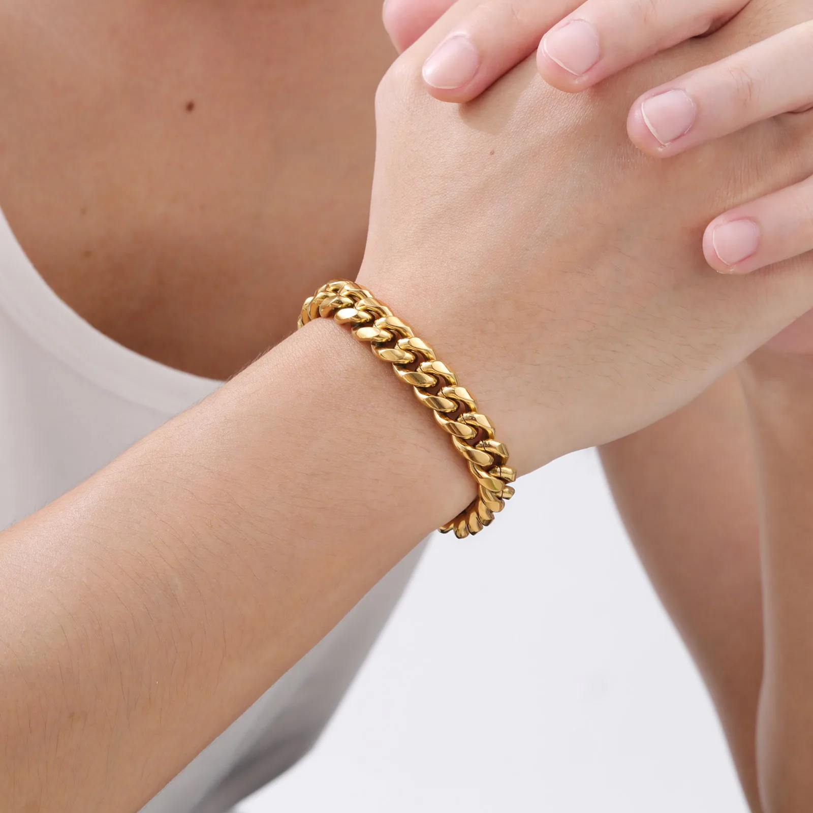 Gold Color Cuban Chain Bracelets for Men,6/8/10/12MM Stainless Steel Chain Link Wristband,Casual Hip Hop Male Jewelry Gift 3