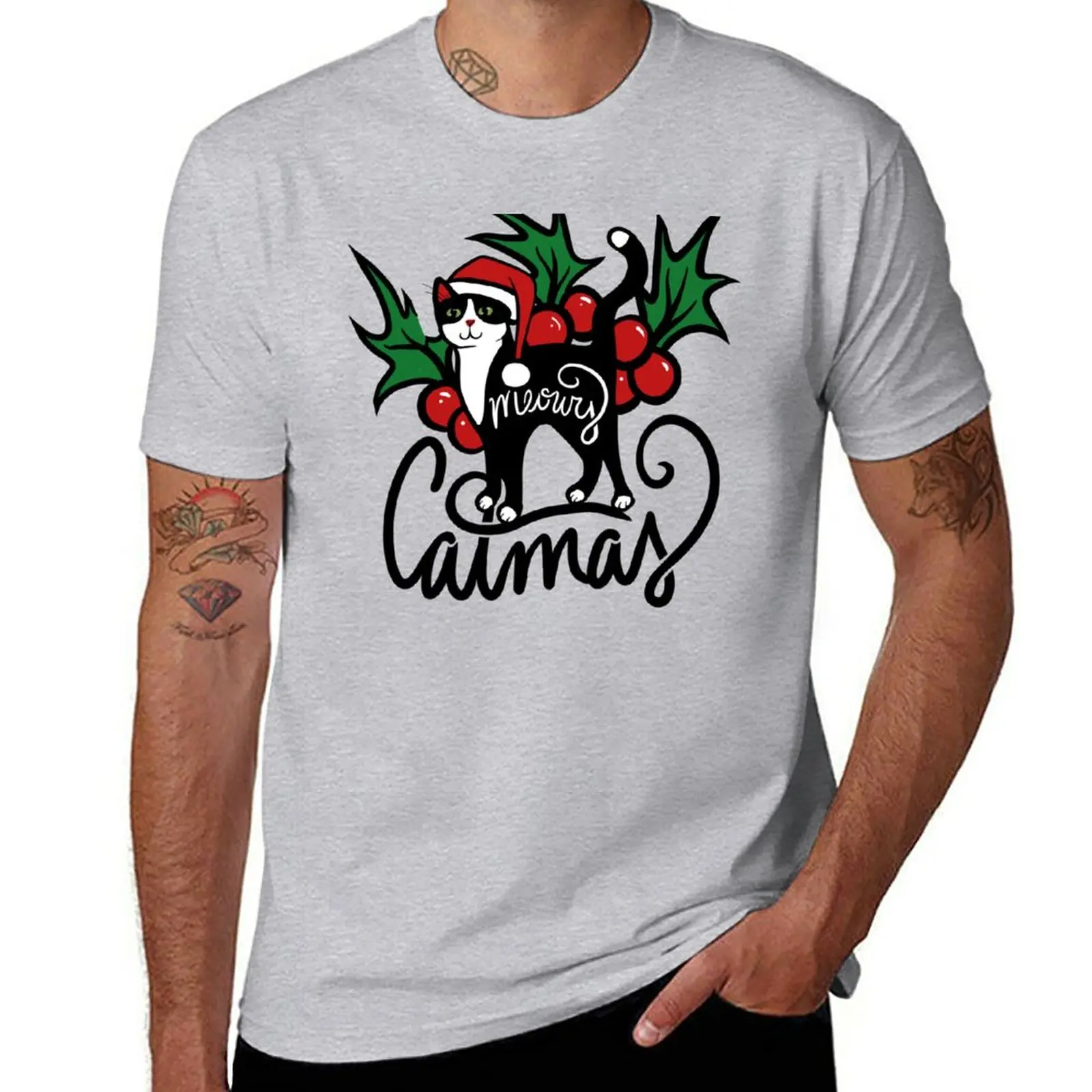 

New Christmas Cat T-Shirt sweat shirts summer clothes mens vintage t shirts