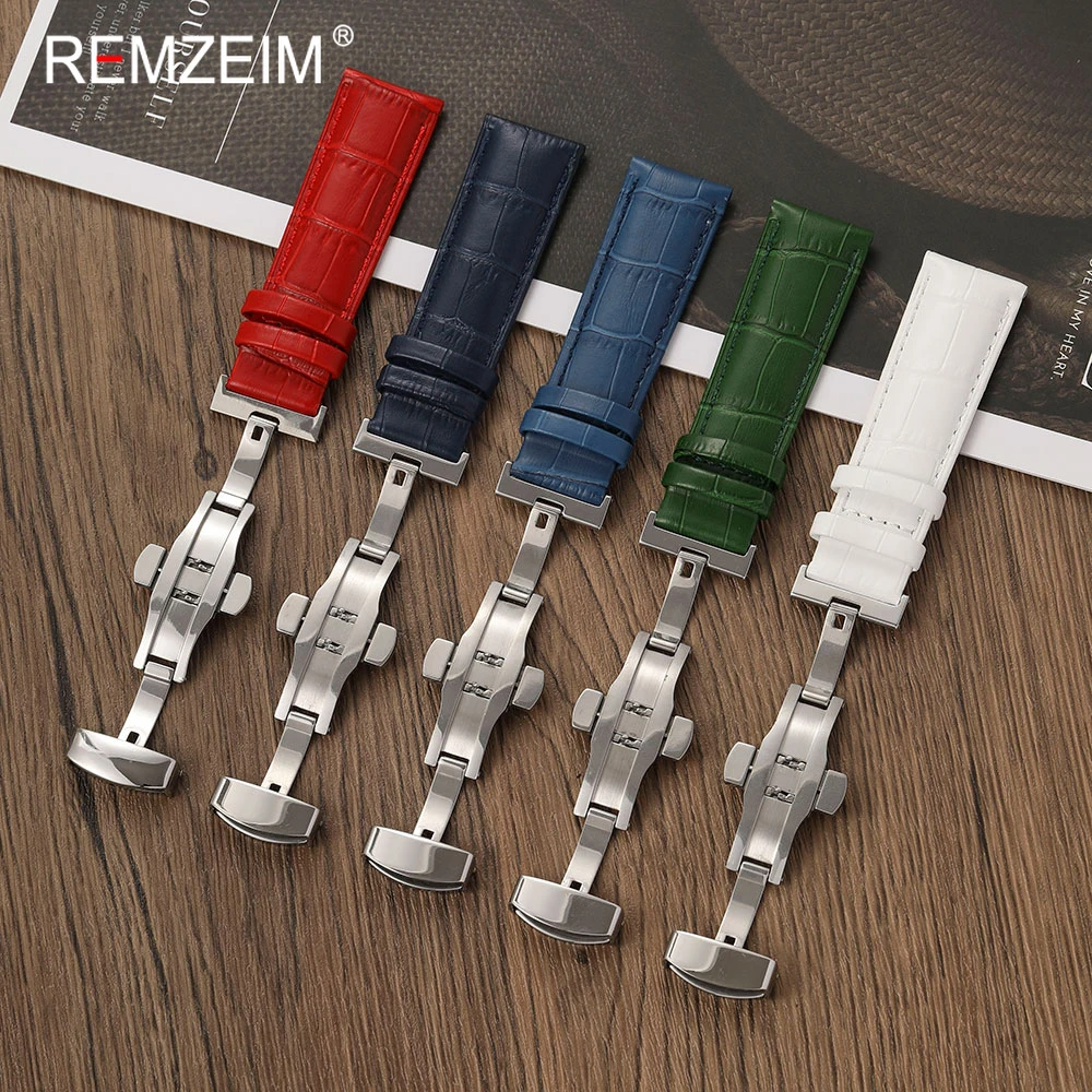 Butterfly Clasp Bamboo Pattern Casual Leather Watch Strap