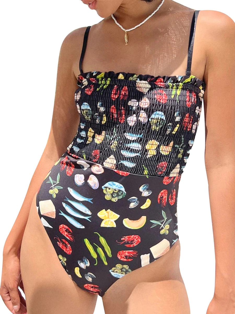 

Женские Купальники с рюшами, с квадратным вырезом и принтом