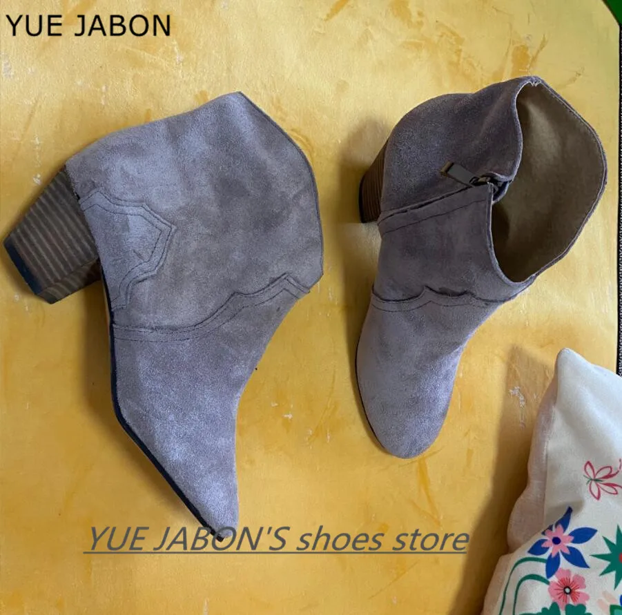 Grey Suede Chelsea Boots Womens Cowboy Boots Women Suede Black Grey Cowboy Boots Women's