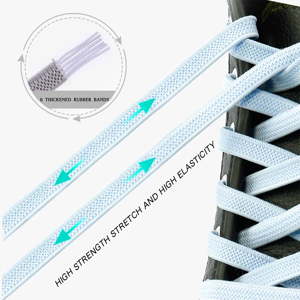 Flat Elastic Laces Sneakers For Kids Adult Quick No Tie Shoelaces Lazy Nylon Shoestrings 5PCS Metal Buckle Shoe Accessories