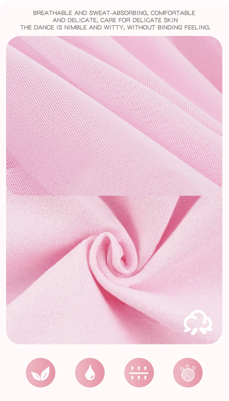Mädchen-Balletttrikots, rosa Ballettkleid, 2-lagiges Netzkleid, Rüschenärmel, Ballett-Tanzkostüme, Baumwolle, Gymnastik-Bodys – Detail 11