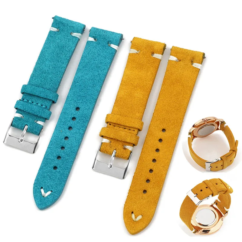 

Suede Leather Watch Strap 18mm 20mm 22mm 24mm Blue Brown Watch Band Replacement Wristband Handmade Stitching Watchband