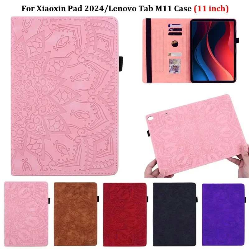 Per Xiaoxin Pad 2024 Custodia 11 Pollici Flower 3D Emboss Pu Leather Wallet Cover Per Funda Lenovo Xiaoxin Pad 2024 Lenovo Tab M11 Case