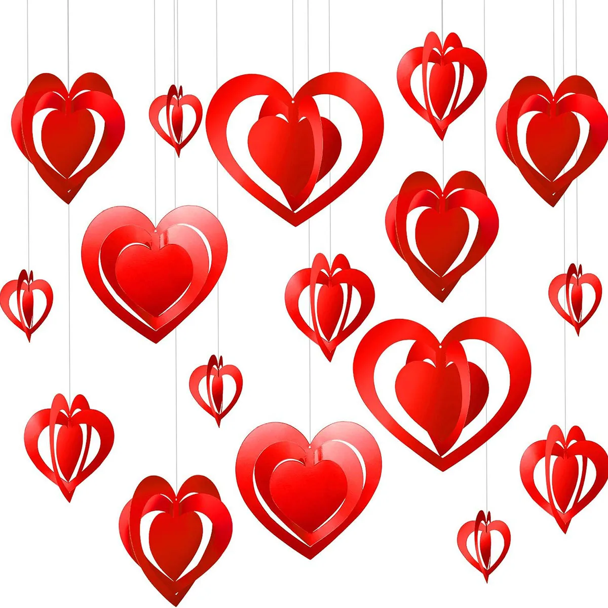 16 Stück/Set Valentinstag 3D rotes Herz hängende Dekoration rote Herzform Ornament für Valentinstag Hochzeitstag Supp