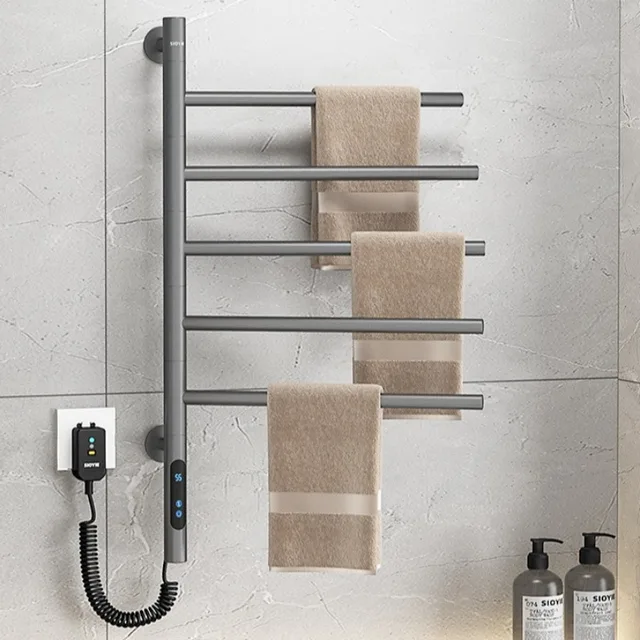 ราวแขวนผ้าเช็ดตัวไฟฟ้าแบบดิจิตอล หมุนได้ พร้อมระบบทำความร้อนด้วยน้ำ ดีไซน์สวยงาม สำหรับห้องน้ำ ติดผนัง 1