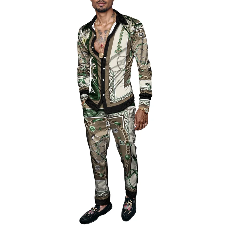 2025 Spring Summer Men Shirt Set Brand Print Fashion Printing Two Piece Set Mens Light Luxury Lightweight Party Long Sleeves_voghion.com