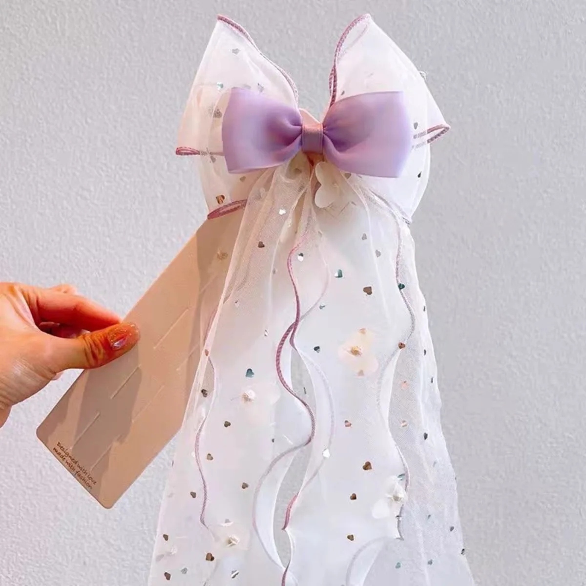 한국 요정 메쉬 리본 헤어핀 어린이 공주 포니테일 리본 브레이드 탑 헤어밴드 헤어 악세사리 여름 선물