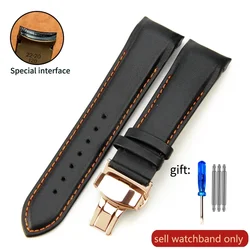 Premium Genuine Leather Watch Strap with Butterfly Clasp - Elegant Style in Multiple Widths - 22mm (Black orange-Rose-B1)