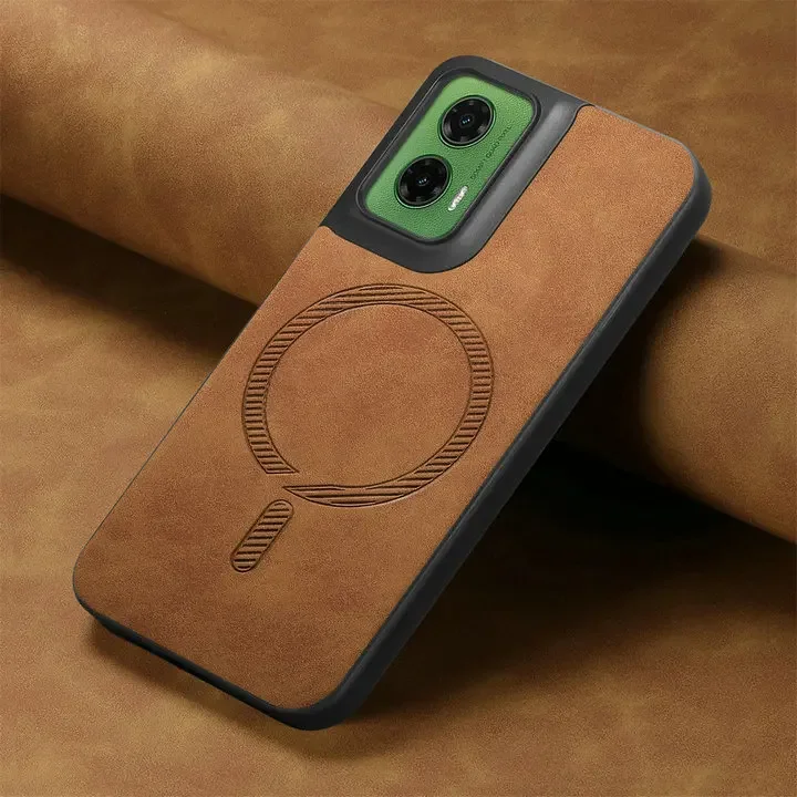 Luxury Leather Back Case with Wireless Charging and Magnetic Closure for Motorola Moto Smartphones