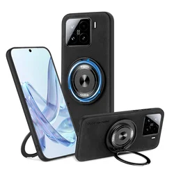 Enhanced Product Title: Premium Magsafe Magnetic Rotating Metal Ring Leather Phone Case and Car Bracket - Xiaomi 14 (Black)