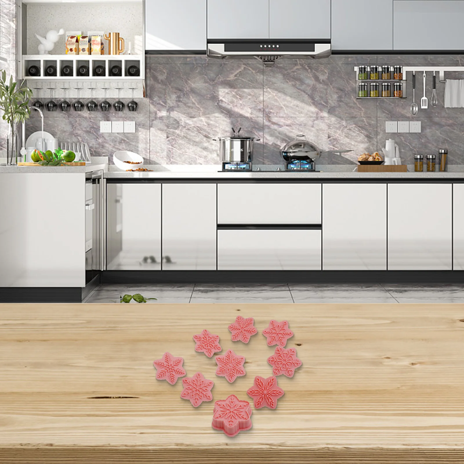 Description Picture 2 of itemChristmas Press-On Cookie Cutter Set - 9pcs Cookie Snowflake Cutters Bakeware Cookie Tools Halloween Accessories