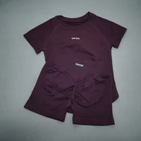 DFDK Ensemble de survêtement athlétique sans couture 2 pièces, haut à manches courtes très extensible, short de course, tenue de sport pour femme, gym, yoga, entraînement 6