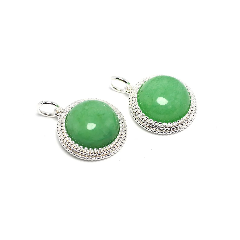 

2pcs Light Green Stone Round Charms,Silver Color Plated Brass Clock Cabochon Pendant,Earring Jewelry Necklace Making 18x16mm