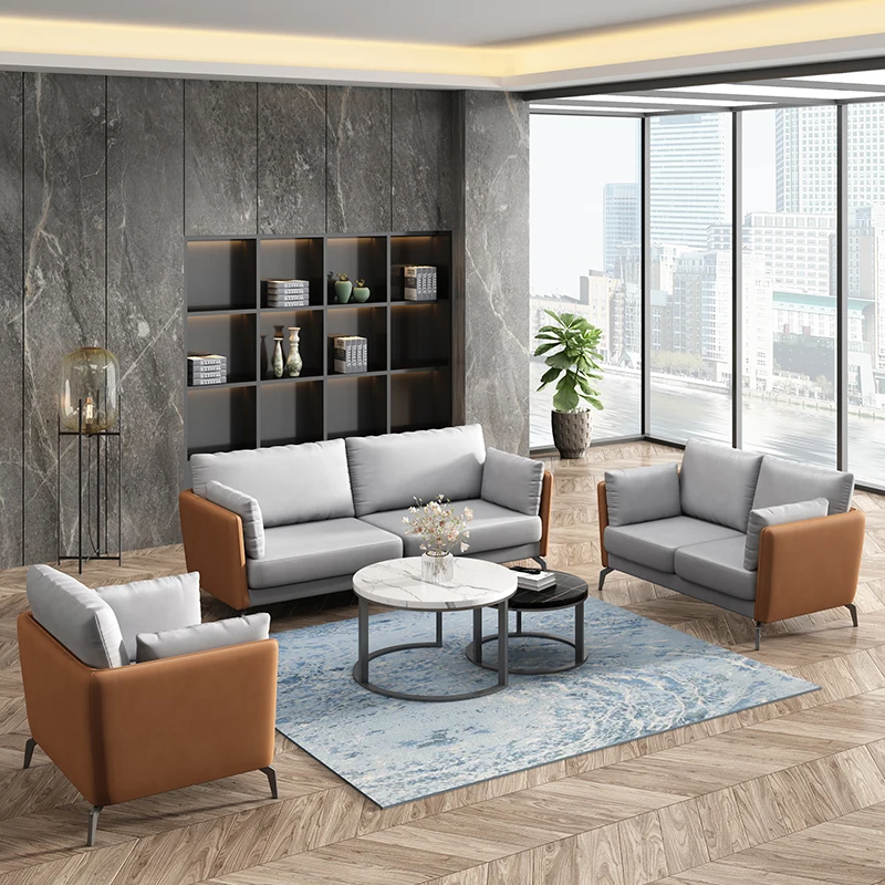 Luxury Office Sofa Tea Table Simple Modern Negotiation Reception Business Sofa Three Person Reception Area meeting room solid wood leather round table small conference table for 6 people simple modern reception table negotiation