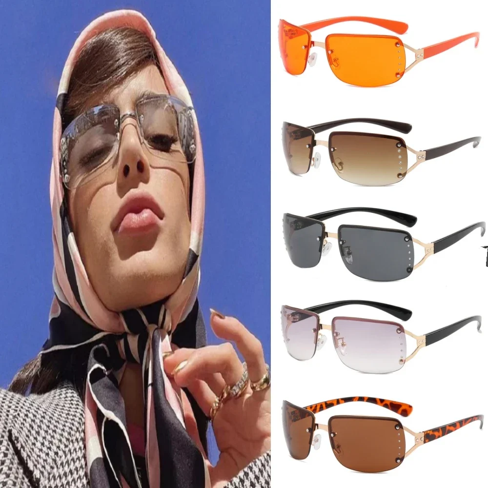 

Women Fashion Trend Sunglasses Rimless One Piece Luxury Sunglasses Driving Travel Glasses 2024 UV400 Protection Sunglasses