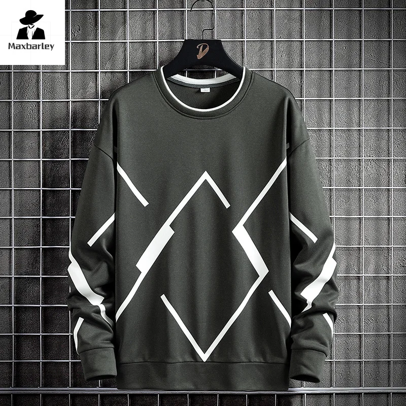 Men's Autumn Casual Sweatshirt O-Collar Long-Sleeved Printed Loose T-Shirt Street Wear Men's Simple plus size Pullover Hoodie