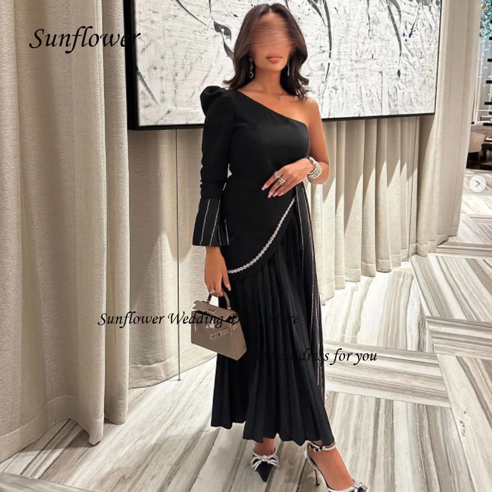 

Sunflower One-Shoulder Formal Evening Dress 2023 Slim Crepe Pleat Tiered A-LINE Ankle-Length High-end Custom Party Gowns