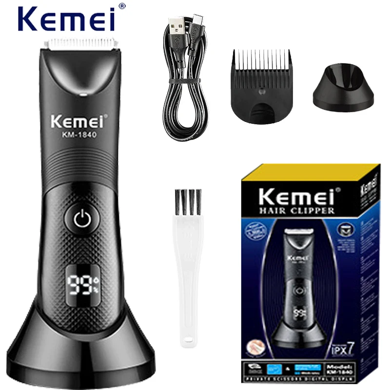 Kemei IPX7 Waterproof Hair Trimmer Private Area Hair Remover