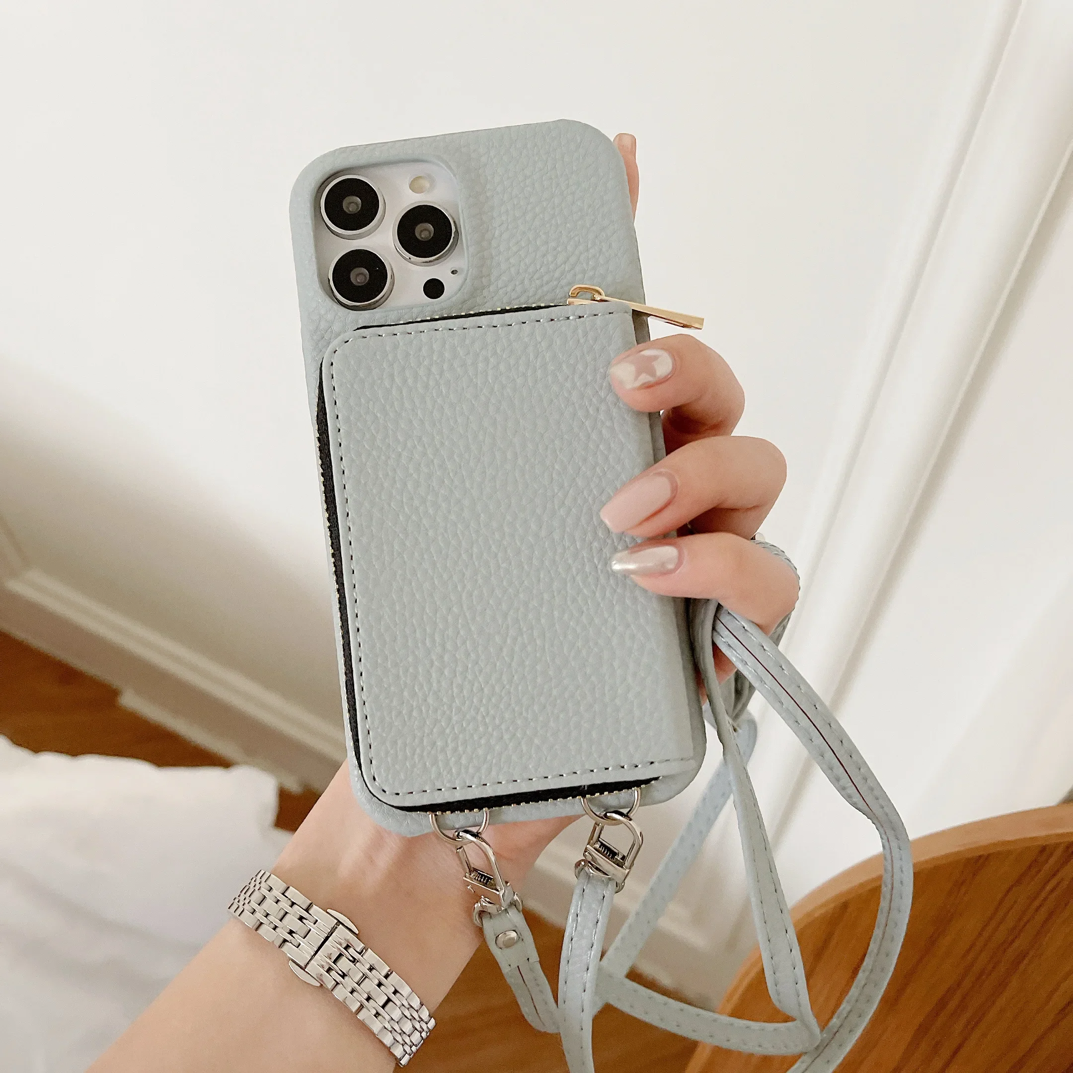 Elegant PU Leather Wallet Phone Case - Crossbody Shoulder Lanyard with Card Holder and Purse Cover