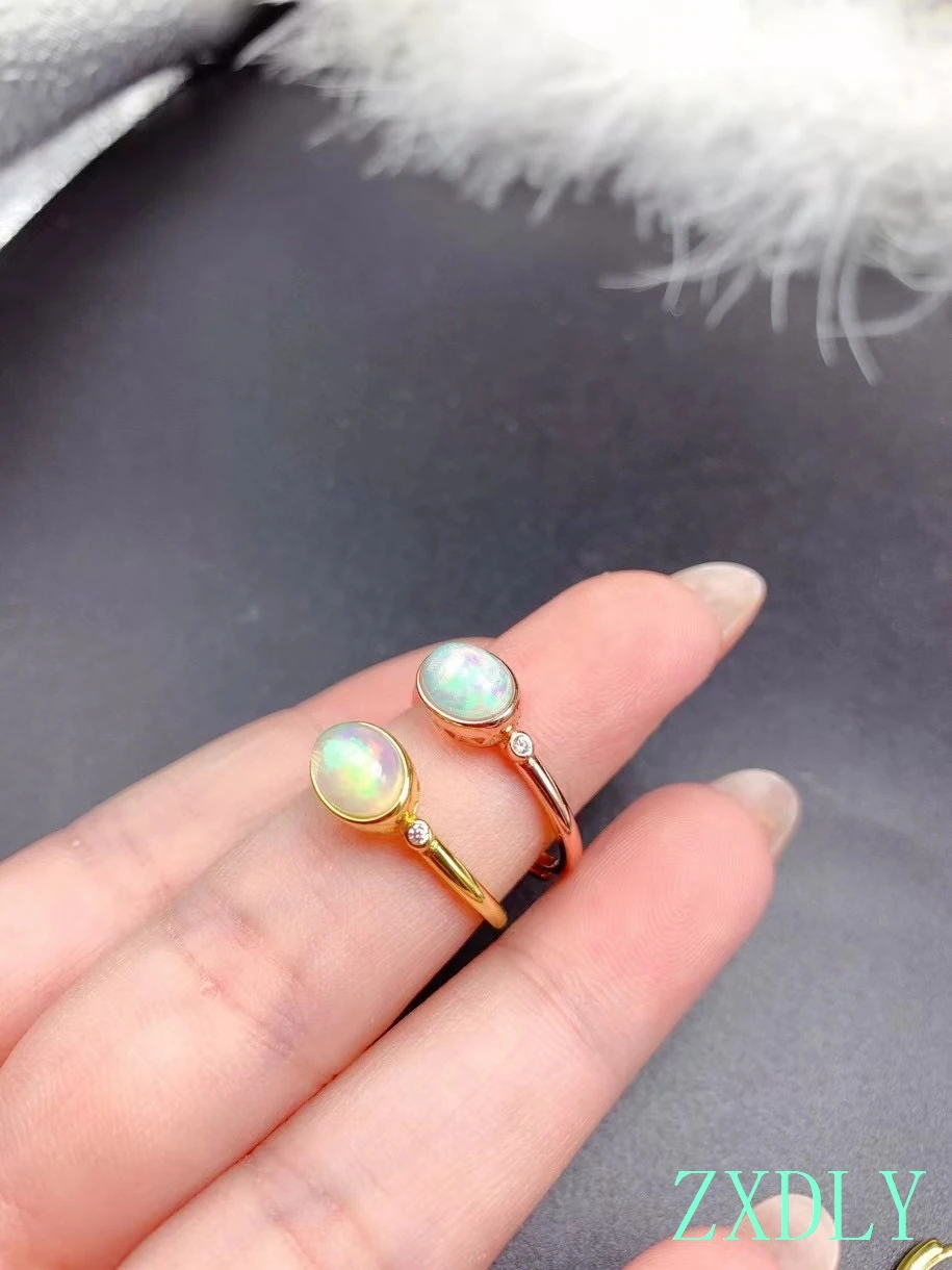 

2022 New Natural Opal Ring Real 925 Sterling Silver Golden Color Fine Jewelry Good Colorful Fire Secret Birthstone