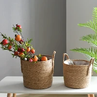1PC Nordic Handmade Straw Woven Flower Pot Planter Basket Laundry Dirty Clothes Storage Potted Garden Green Plant Flower Holders 5