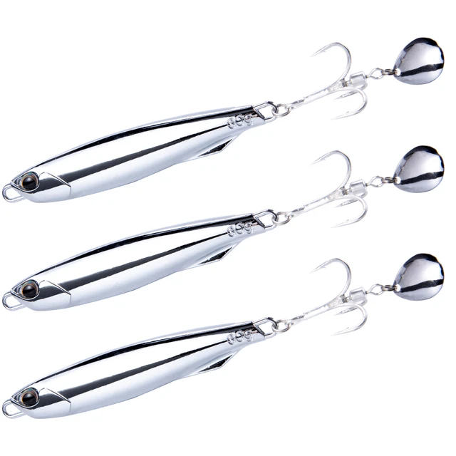 3pcs Jigging Spoon Metal Casting Jig Bladed Treble Hook Wobbler