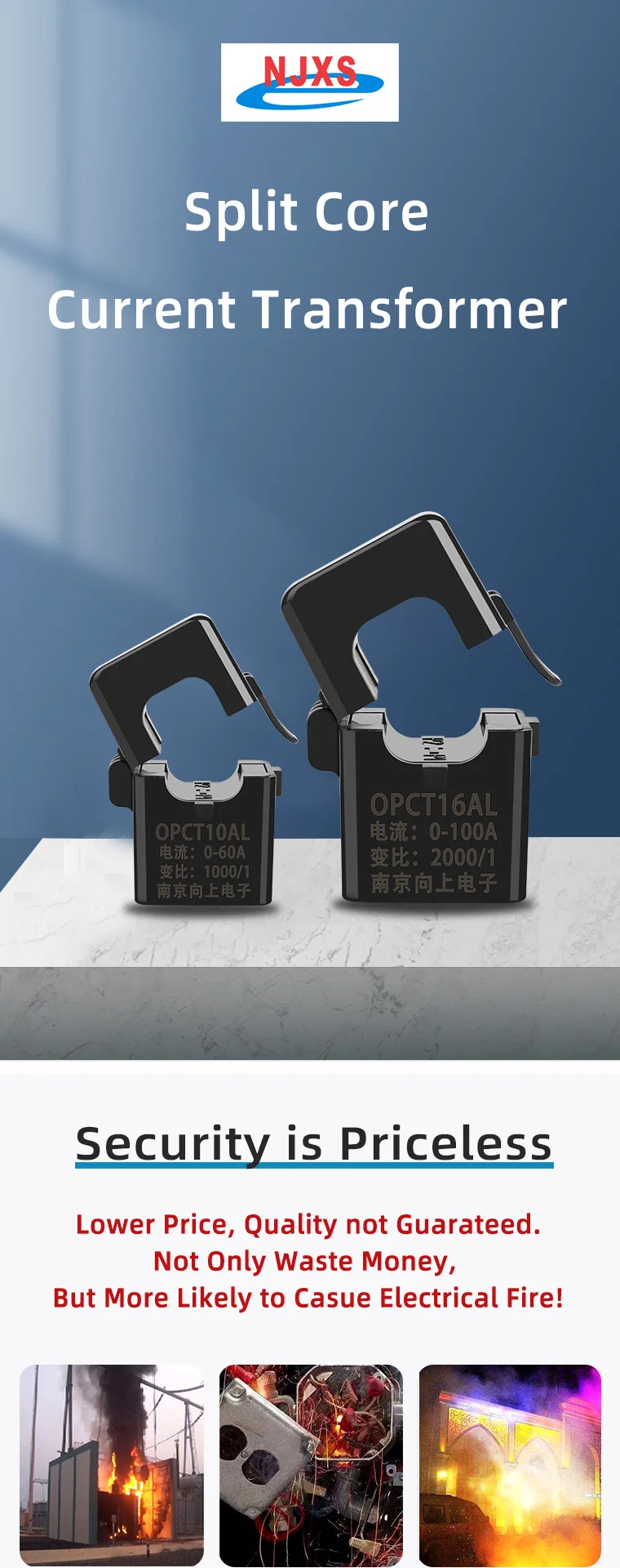 Description Picture 6 of itemNJXSE OPCT16AL Split Core Current Transformer 5A 2.5mA 5mA 50A 50mA 25mA 100A 100mA 50mA 40mA 33.33mA Clamp Sensor AC Clamp CT
