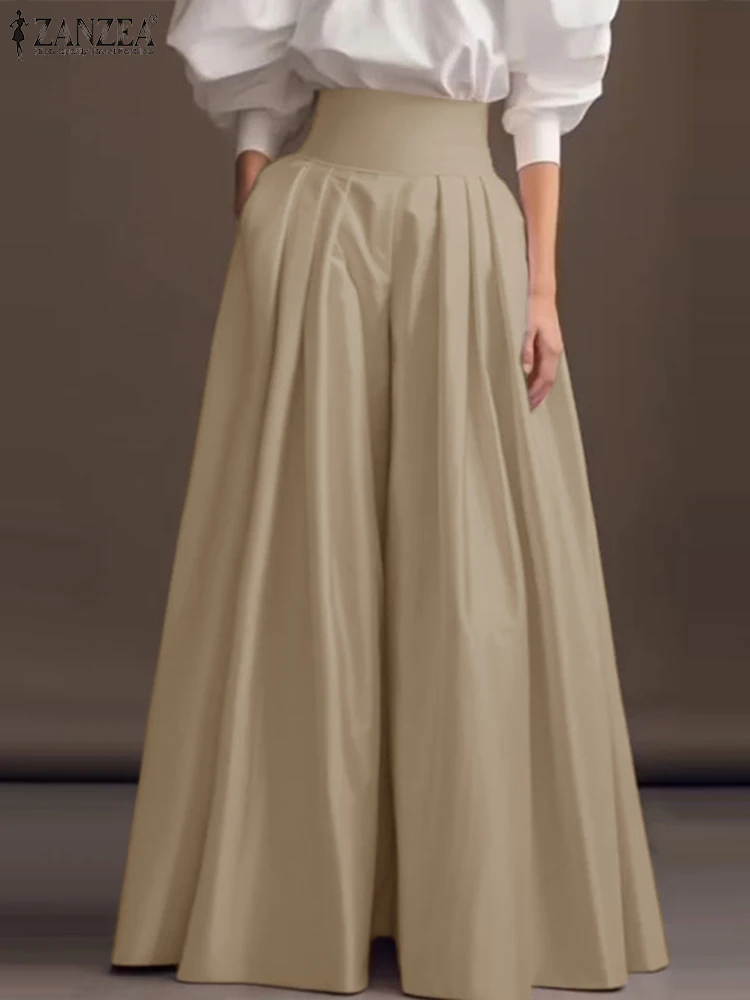 Polyester High Waisted Wide Leg Pants for Women