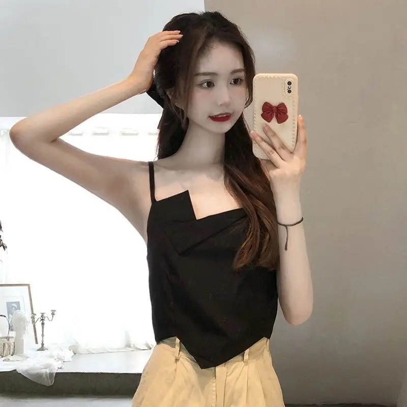 

Shpmishal, новинка 2024, черный костюм, топ на бретельках, короткий топ без рукавов, женская летняя дизайнерская майка, женская одежда