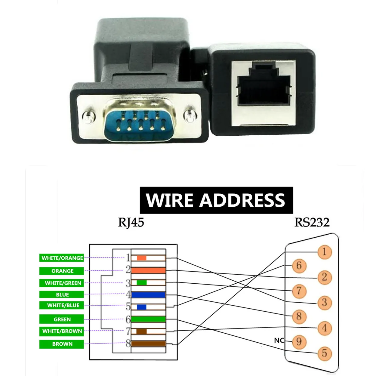Adaptador Fêmea do Pino Db9 Macho do Pino Rj9 Porta Serial Rs232 Rj45 ao - Imagem 2
